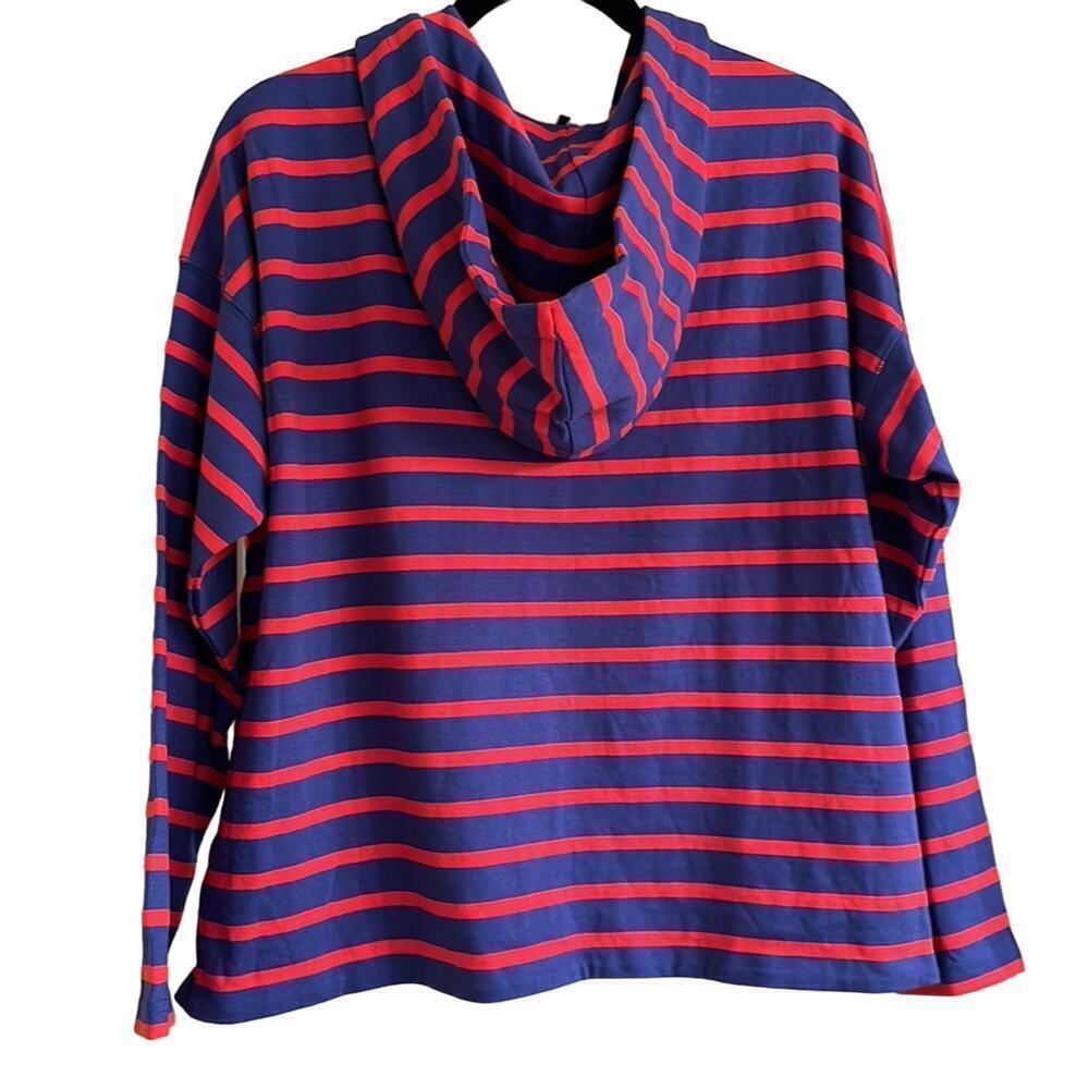 Gap Women’s Boxy Oversized Striped Long Sleeve V-Neck Hoodie Sz L Blue and Red - Picture 3 of 6